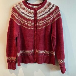 HEIRLOOM COLLECTIBLES Sz XL Cotton  Blend Fair Isle Buttoned Cardigan